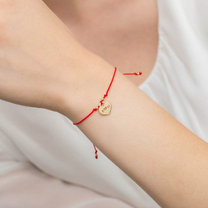 Bransoletka na sznurku złote serce I Love You z brylantem 0,005ct próby 585